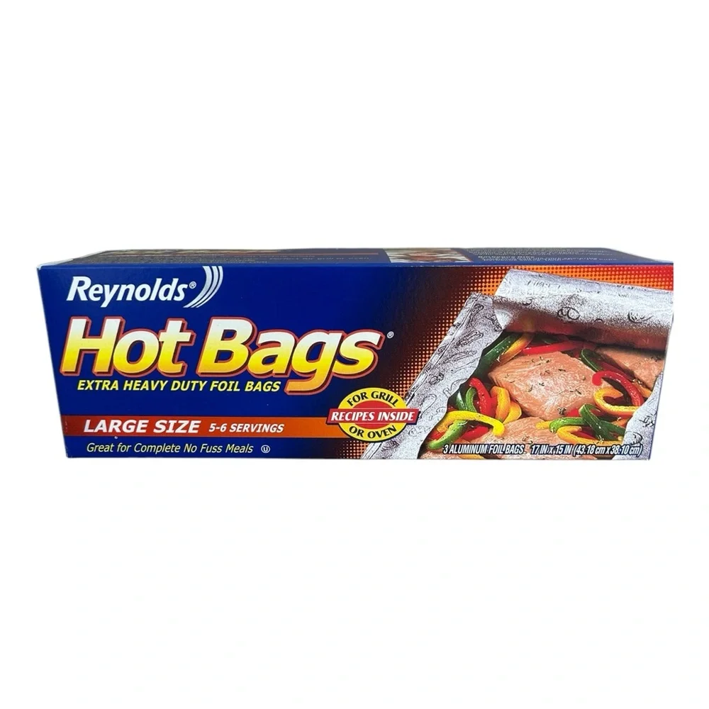 Reynolds Hot Bags Aluminum 3 Foil Bags Large Size Extra Heavy 5/6 Servings NOS